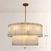 Zora Round Slat Alabaster 2 Tier Drum Chandelier 60”D