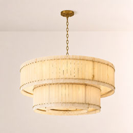Zora Round Slat Alabaster 2 Tier Drum Chandelier 60”D
