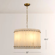 Zora Round Slat Alabaster Drum Chandelier 22”D