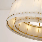 Zora Round Slat Alabaster Drum Chandelier 22”D
