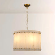 Zora Round Slat Alabaster Drum Chandelier 22”D