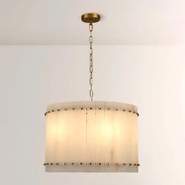 Zora Round Slat Alabaster Drum Chandelier 22”D