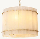 Zora Round Slat Alabaster Drum Chandelier 22”D