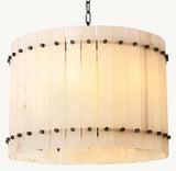 Zora Round Slat Alabaster Drum Chandelier 22”D