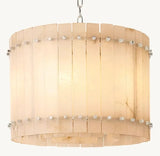 Zora Round Slat Alabaster Drum Chandelier 22”D