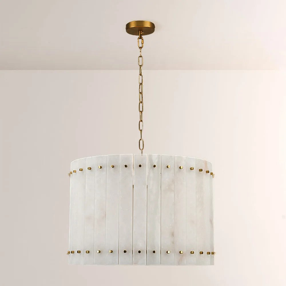 Zora Round Slat Alabaster Drum Chandelier 22”D