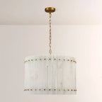 Zora Round Slat Alabaster Drum Chandelier 22”D