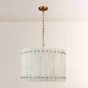 Zora Round Slat Alabaster Drum Chandelier 22”D