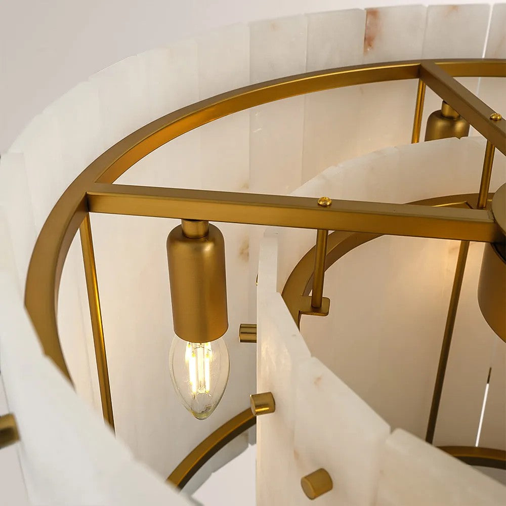 Zora Round Slat Alabaster 2 Tier Drum Chandelier 60”D