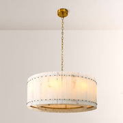 Zora Round Slat Alabaster Drum Chandelier 37”D