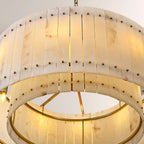 Zora Round Slat Alabaster 2 Tier Drum Chandelier 22”D