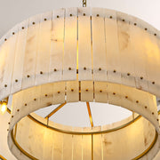 Zora Round Slat Alabaster Drum Chandelier 22”D
