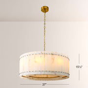 Zora Round Slat Alabaster Drum Chandelier 37”D