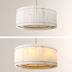Zora Round Slat Alabaster Drum Chandelier 22”D