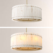 Zora Round Slat Alabaster Drum Chandelier 22”D