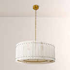 Zora Round Slat Alabaster Drum Chandelier 37”D