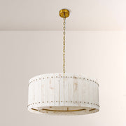 Zora Round Slat Alabaster Drum Chandelier 37”D