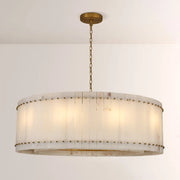 Zora Round Slat Alabaster Drum Chandelier 48”D