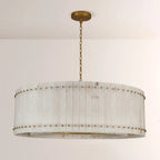 Zora Round Slat Alabaster Drum Chandelier 48”D