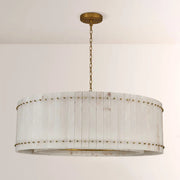 Zora Round Slat Alabaster Drum Chandelier 48”D