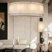 Zora Round Slat Alabaster Drum Chandelier 60”D