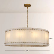 Zora Round Slat Alabaster Drum Chandelier 48”D