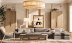Zora Round Slat Alabaster Drum Chandelier 60”D