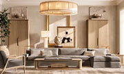 Zora Round Slat Alabaster Drum Chandelier 48”D