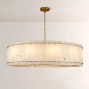 Zora Round Slat Alabaster Drum Chandelier 60”D