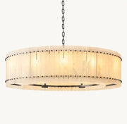 Zora Round Slat Alabaster Drum Chandelier 60”D