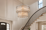 Zora Round Slat Glass 2 Tier Drum Chandelier 22”D