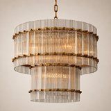 Zora Round Slat Glass 2 Tier Drum Chandelier 22”D