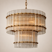 Zora Round Slat Glass 2 Tier Drum Chandelier 22”D