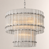 Zora Round Slat Glass 2 Tier Drum Chandelier 22”D