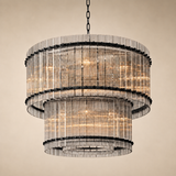 Zora Round Slat Glass 2 Tier Drum Chandelier 22”D