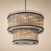 Zora Round Slat Glass 2 Tier Drum Chandelier 22”D