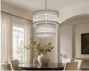 Zora Round Slat Glass 2 Tier Drum Chandelier 22”D