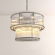 Zora Round Slat Glass 2 Tier Drum Chandelier 37”D