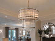 Zora Round Slat Glass 2 Tier Drum Chandelier 37”D