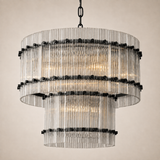Zora Round Slat Glass 2 Tier Drum Chandelier 37”D