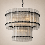 Zora Round Slat Glass 2 Tier Drum Chandelier 37”D