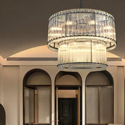 Zora Round Slat Glass 2 Tier Drum Chandelier 37”D