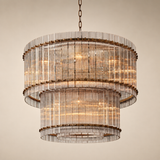Zora Round Slat Glass 2 Tier Drum Chandelier 37”D