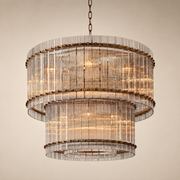 Zora Round Slat Glass 2 Tier Drum Chandelier 37”D
