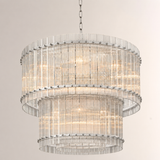Zora Round Slat Glass 2 Tier Drum Chandelier 37”D