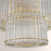 Zora Round Slat Glass 2 Tier Drum Chandelier 37”D