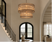 Zora Round Slat Glass 2 Tier Drum Chandelier 37”D