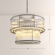 Zora Round Slat Glass 2 Tier Drum Chandelier 37”D