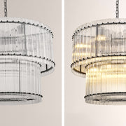 Zora Round Slat Glass 2 Tier Drum Chandelier 37”D