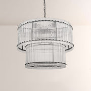 Zora Round Slat Glass 2 Tier Drum Chandelier 37”D